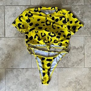 Shein Tie Front Crop Top Bikini Set